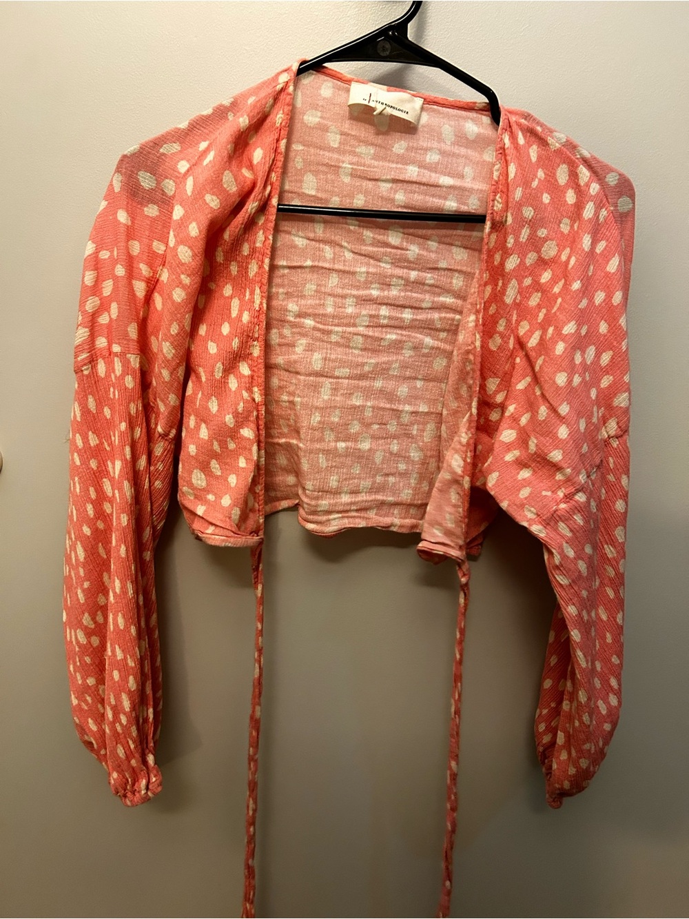 Anthropologie Coral Pink Polka-Dot Cropped Jacket
